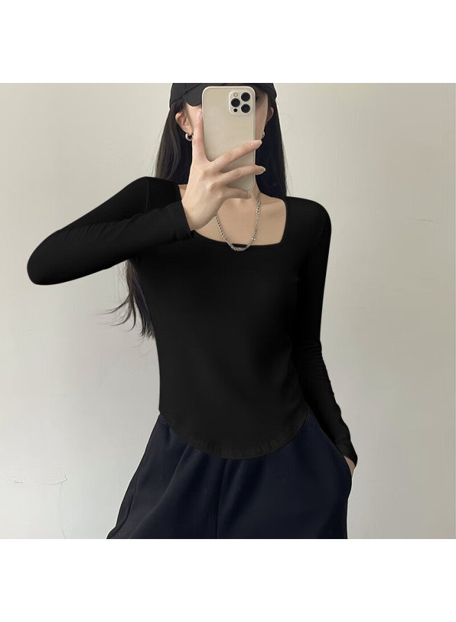 Nome Women's Long Sleeve T-shirt With Irregular Arc Shape Slim Fit Top For Autumn/winter Black XL - Image 1