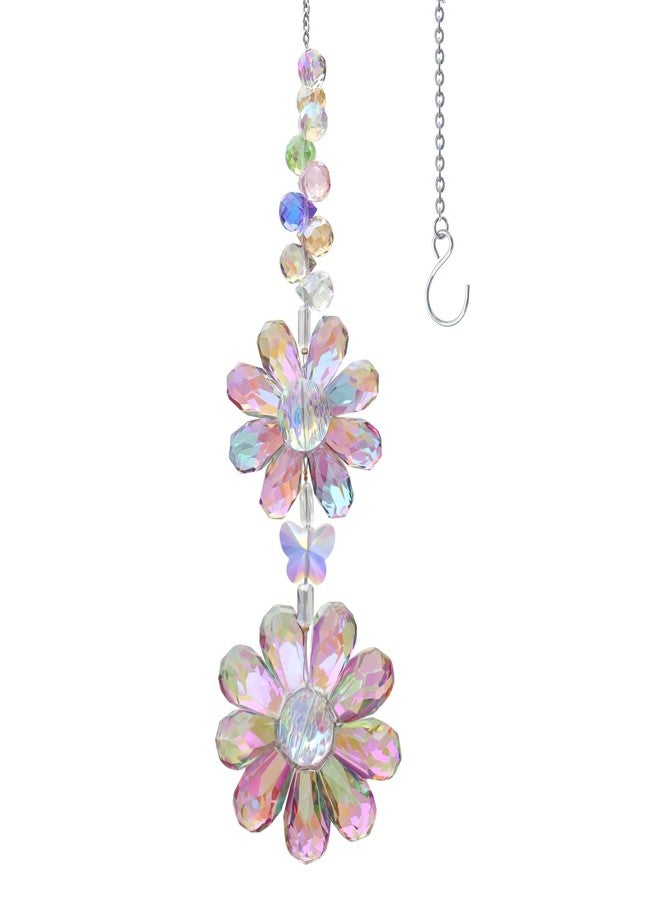 Pedobo Crystal Flower Suncatcher Hanging Ornament, Rainbow Maker Window Sun Catcher Indoor Outdoor Patio Garden Decor (Purple) - Image 1