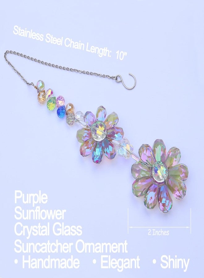 Pedobo Crystal Flower Suncatcher Hanging Ornament, Rainbow Maker Window Sun Catcher Indoor Outdoor Patio Garden Decor (Purple) - Image 2
