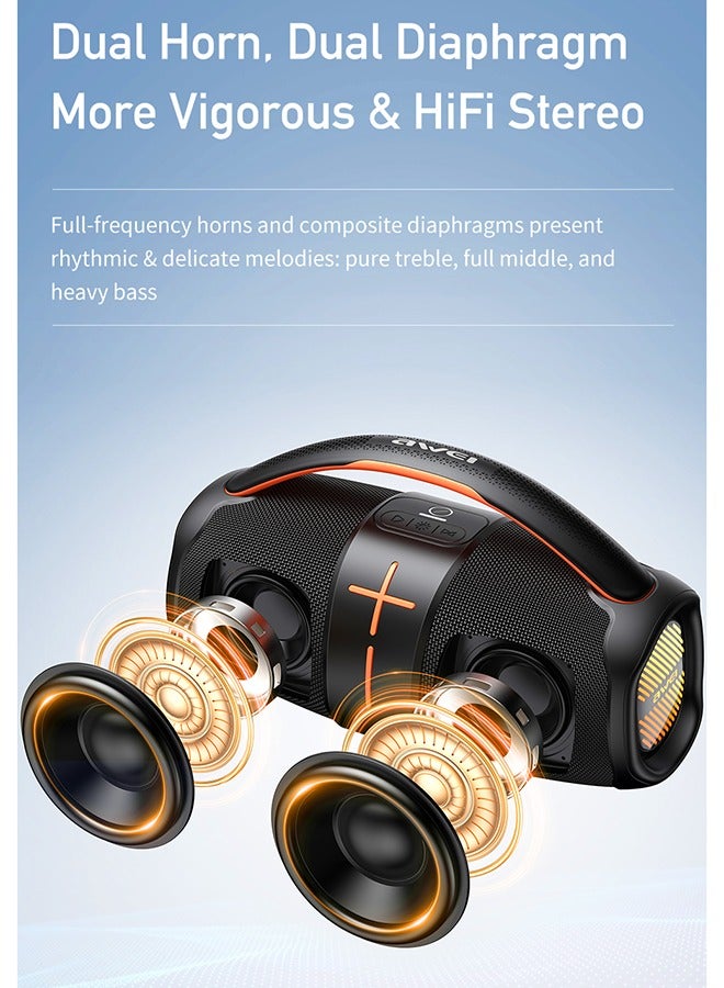 Awei Portable Bluetooth Speaker, 360 Degree Stereo Surround Sound, IPX5 Waterproof, TWS Tandem Support, 10W Dual Speakers, 3600mAh Long Battery Life - Great for Outdoor Parties, Camping, Beaches, and Home Use - High Performance Sound System, High Value and Good Sound Quality - Image 5