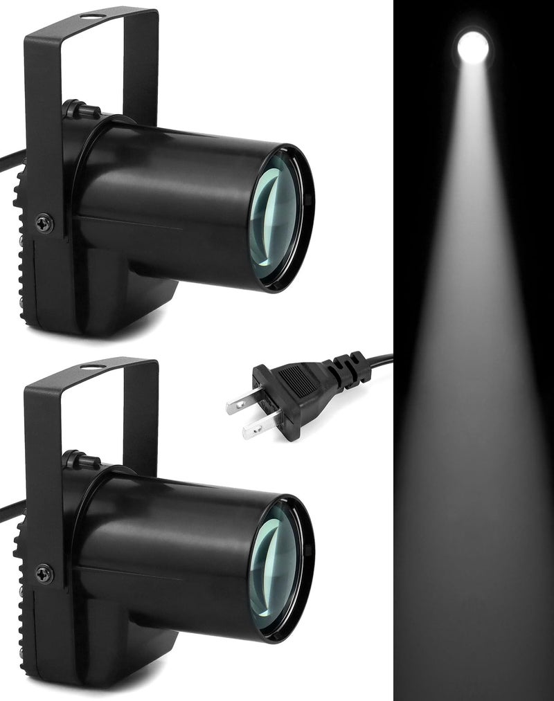 QWORK QWORK White LED Beam Pinspot Light, 2 Pack 3W LED Beam Spotlight with Lens, DJ Mirror Ball Lighting  - Image 1