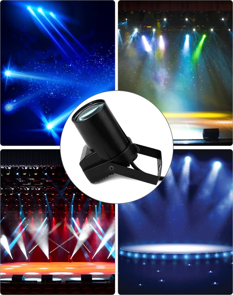 QWORK QWORK White LED Beam Pinspot Light, 2 Pack 3W LED Beam Spotlight with Lens, DJ Mirror Ball Lighting  - Image 2