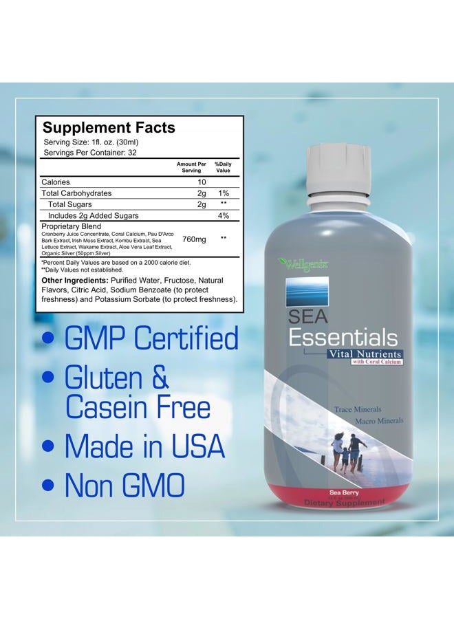 wellgenix Sea Essentials Coral Calcium Liquid Vitamin for High Absorption - Nutritional Multivitamin Supplement - Sea Berry Flavor 32 Oz - Image 5