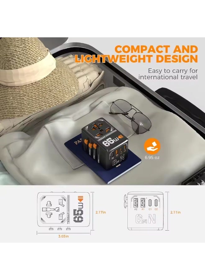 TESSAN 65W GaN International Plug Travel Adapter with USB Type C  Worldwide Universal Power Adapter EU/UK/US/AUS Plug - Image 2