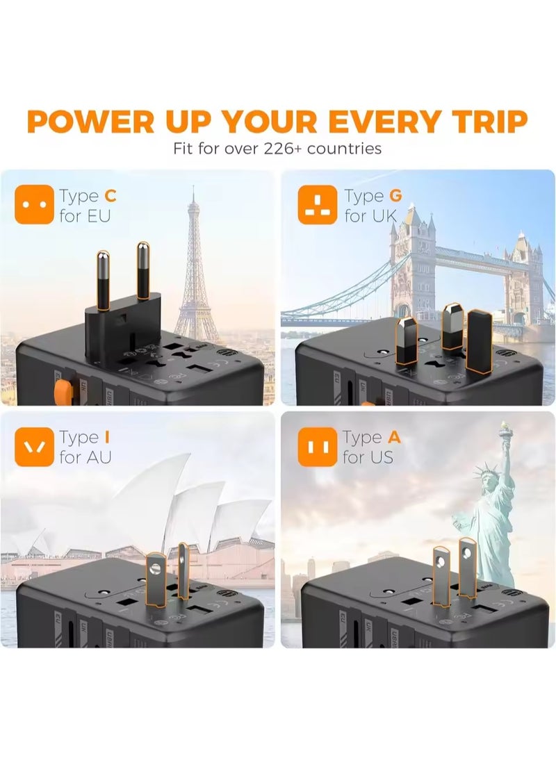 TESSAN 65W GaN International Plug Travel Adapter with USB Type C  Worldwide Universal Power Adapter EU/UK/US/AUS Plug - Image 3