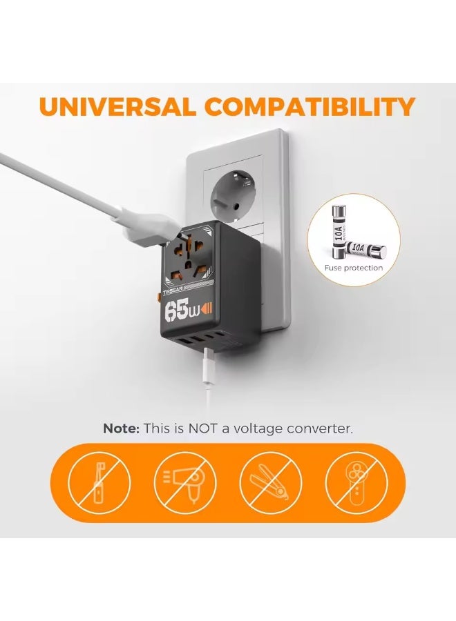 TESSAN 65W GaN International Plug Travel Adapter with USB Type C  Worldwide Universal Power Adapter EU/UK/US/AUS Plug - Image 5