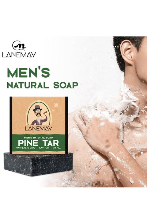 Natural Pine Tar Soap For Men, Oil Control Soap, Deep Cleanse Bar Soap, Cold Process Pine Tar Soap, Handmade Natural Bar Soap For Skin Dirt And Oil, Moisturizing, Brightening skin 100g