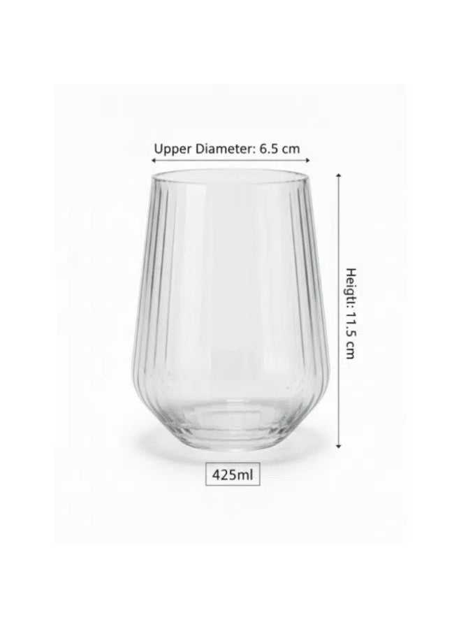 باساباتشي Pasabahce Allegra Focus Glasses 425 ml – Set of 3, Bulgarian Made Premium Clear Glass Cups with Optic Design for Juice, Water & Cold Beverages - Image 2