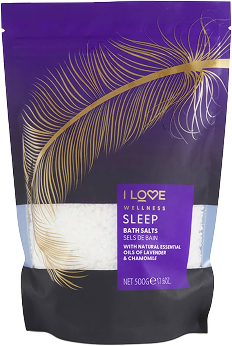 I Love Wellness Sleep Bath Salts with Natural Essential Oils of Lavender Chamomile Formulated with Mineral Rich Sea Salt Made with Natural Extracts VeganFriendly 500g