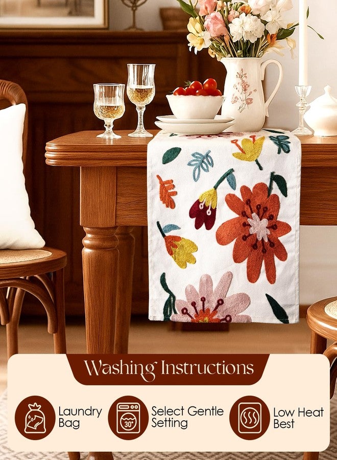 Kokaaee Canvas Embroidered Table Runner - 13x72 Inch Spring Floral Runner for Table Decor Boho Farmhouse Retro Kitchen Dining for Home Party Living Room Decor, Colorful Flowers - Image 4