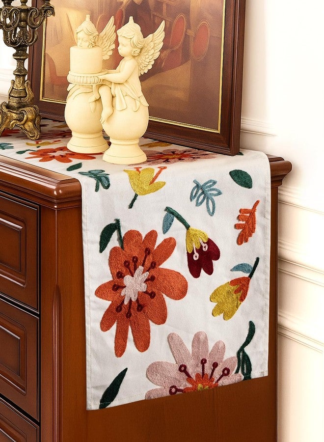 Kokaaee Canvas Embroidered Table Runner - 13x72 Inch Spring Floral Runner for Table Decor Boho Farmhouse Retro Kitchen Dining for Home Party Living Room Decor, Colorful Flowers - Image 5