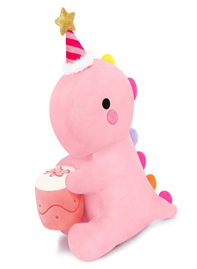 SQEQE دمية ديناصور محشوة من SQEQE، ألعاب ديناصور قطيفة لطيفة مع كعكة، هدية عيد ميلاد أو ذكرى زواج لها وللأولاد والأصدقاء (وردي، 12 بوصة) - Image 1