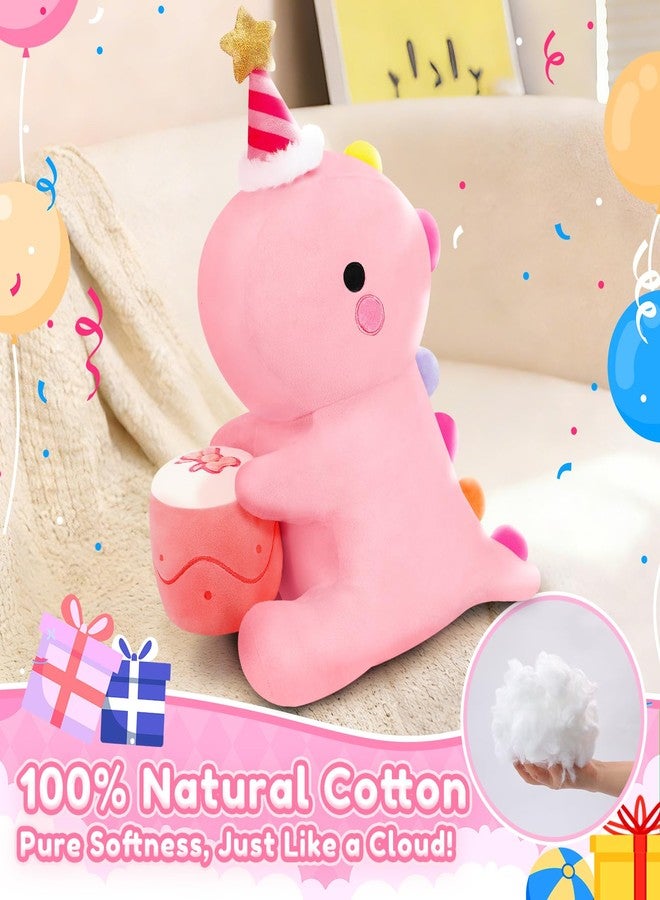 SQEQE دمية ديناصور محشوة من SQEQE، ألعاب ديناصور قطيفة لطيفة مع كعكة، هدية عيد ميلاد أو ذكرى زواج لها وللأولاد والأصدقاء (وردي، 12 بوصة) - Image 4