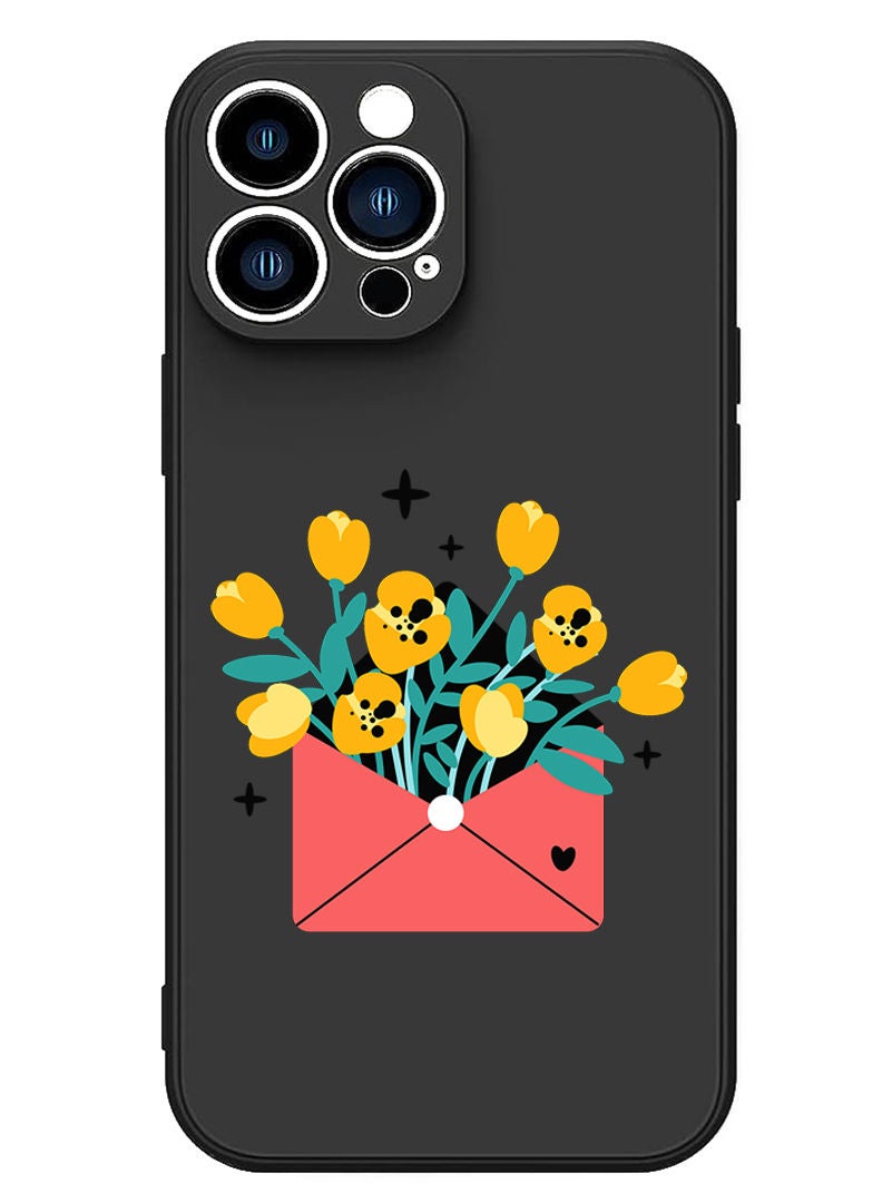 Theodor Protective Slim Fit Case Liquid Silicone Cover with Full Body Protection Anti-Scratch Shockproof Case For iPhone 13 Pro Max Black  - Flowers - Image 1