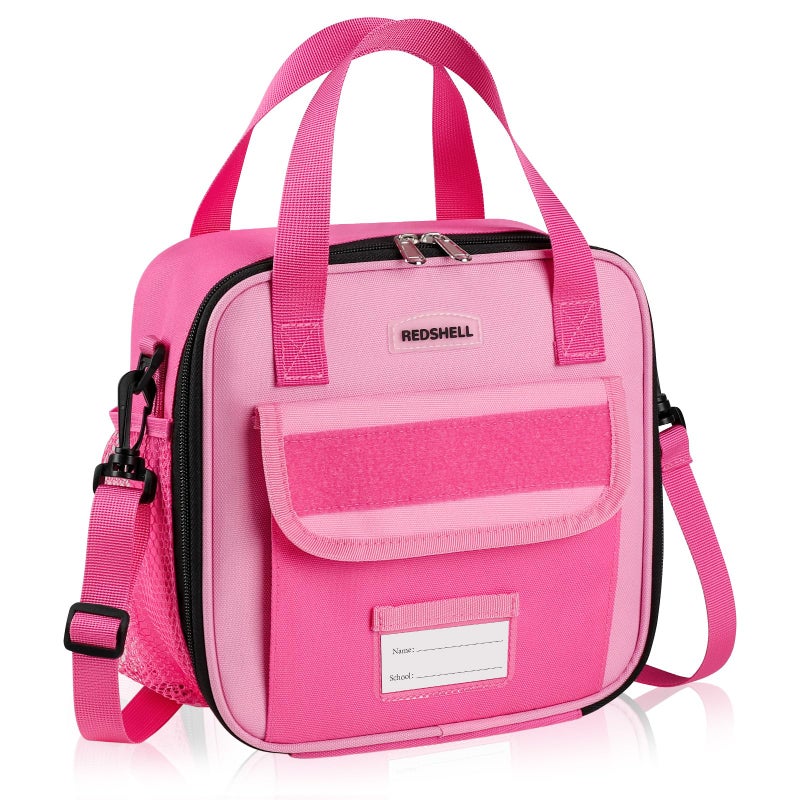 REDSHELL Tactical Lunch Box Kids, Large Insulated Lunch Bag for Girls, Cooler Lunchbag, Toddler Square Lunchbox, School Daycare Lunch Tote Pail with Water Bottle Holder Shoulder Strap, Rose Red - Image 1