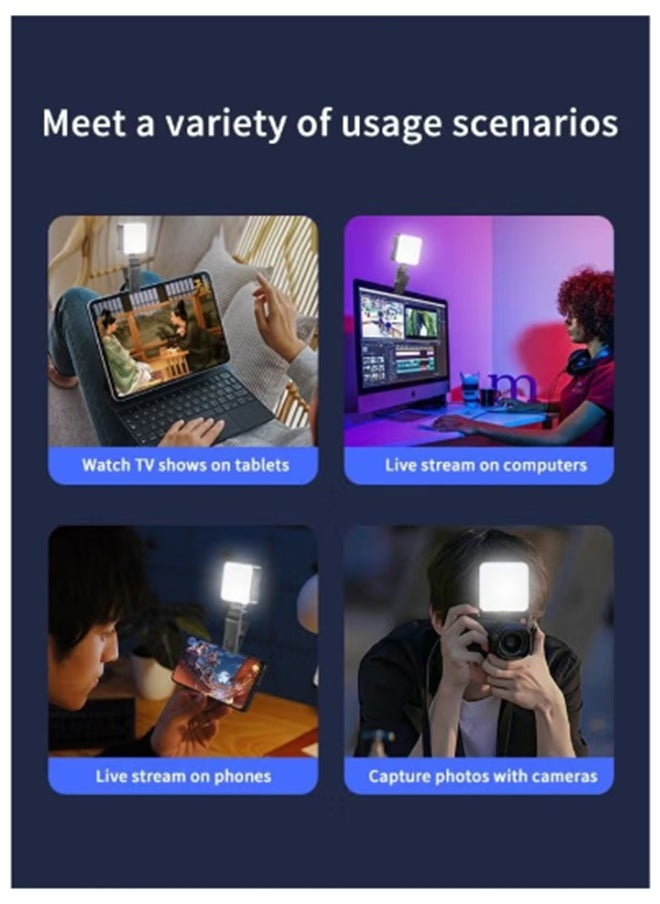 Portable RGB Video Light Fill Light 0-360 Full Color Video Light Dimmable 180 Degree Front and Rear Adjustment Angle for Photography,Video Conference,TikTok