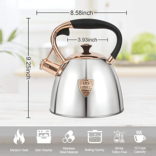 LUXGRACE Tea Kettle -2.9 Quart Tea Kettles Stovetop Whistling Teapot Stainless Steel Tea Pots for Stove Top Whistle Tea Pot (Silver-Go) - Image 4