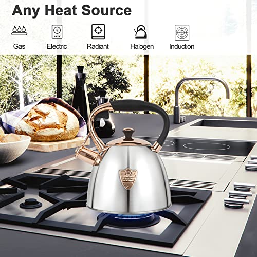LUXGRACE Tea Kettle -2.9 Quart Tea Kettles Stovetop Whistling Teapot Stainless Steel Tea Pots for Stove Top Whistle Tea Pot (Silver-Go) - Image 2