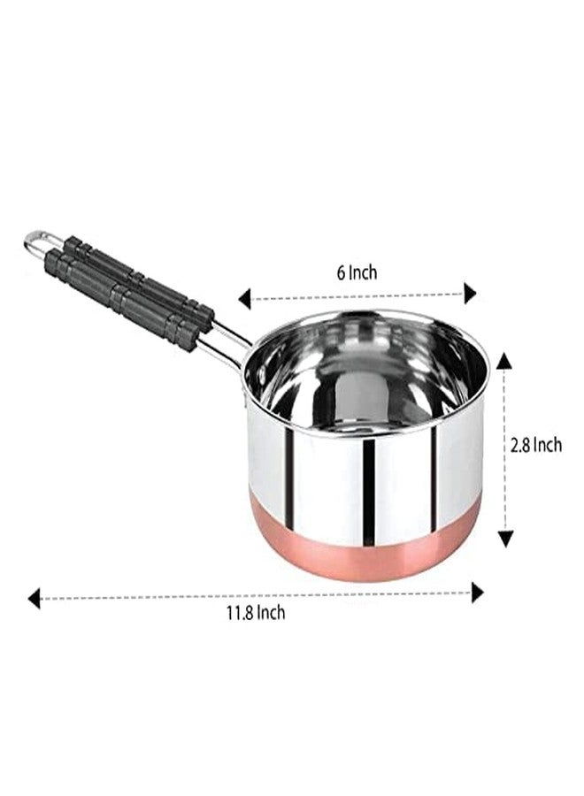 WROPZO 1.5 Liter CPR Bottom Pan Stainless Steel Copper Bottom Sauce Pan Milk Pan Induction Base 1.5 Litre Sauce Pot Milk Boiler Cookware with Handle - Image 2