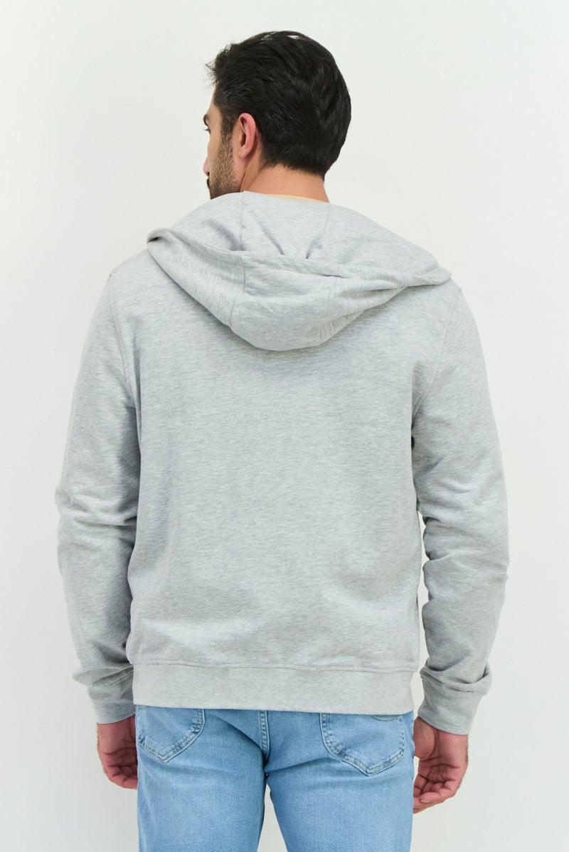 CROSSHATCH Men Hoodie Embroidered Logo Long Sleeves Sweatshirt, Grey - Image 3