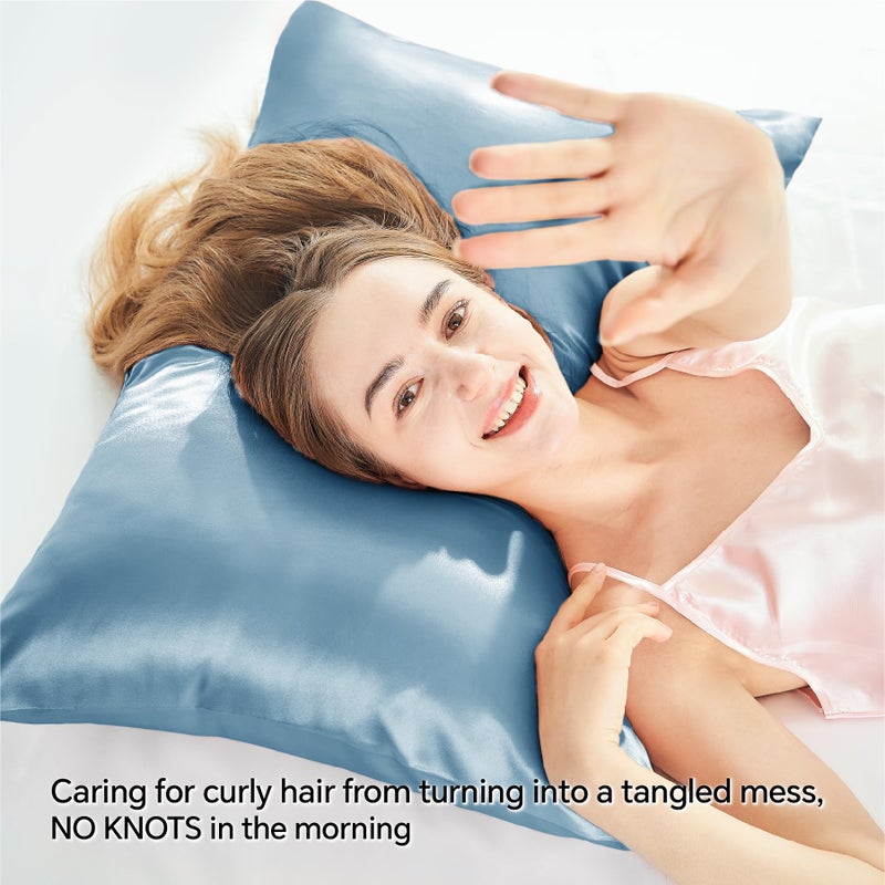 بيديليت حالات وسادة الساتين ذات السوستة ذات السوستة الزرقاء ذات الحجم الأزرق بحجم وسادة مجموعة من 2 ناعمة وتبريد شبيهة بحالات وسادة الحرير هدية للنساء الرجال (20 × 36 بوصة) - Image 4