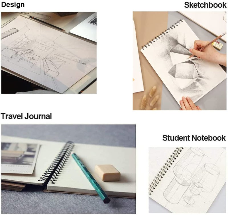 INNAXA 2 Pack Sketch Books A4 Landscape Spiral Bound Hardback Sketch Pad - 100 Pages (50 Sheets) natural shade Paper - Image 3