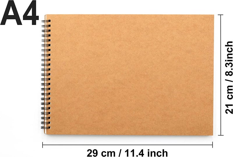 INNAXA 2 Pack Sketch Books A4 Landscape Spiral Bound Hardback Sketch Pad - 100 Pages (50 Sheets) natural shade Paper - Image 2