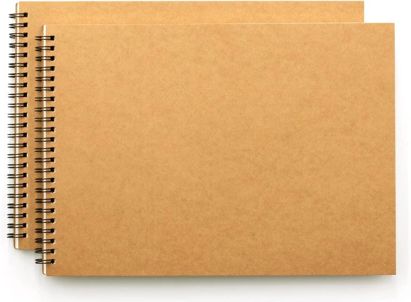 INNAXA 2 Pack Sketch Books A4 Landscape Spiral Bound Hardback Sketch Pad - 100 Pages (50 Sheets) natural shade Paper - Image 1