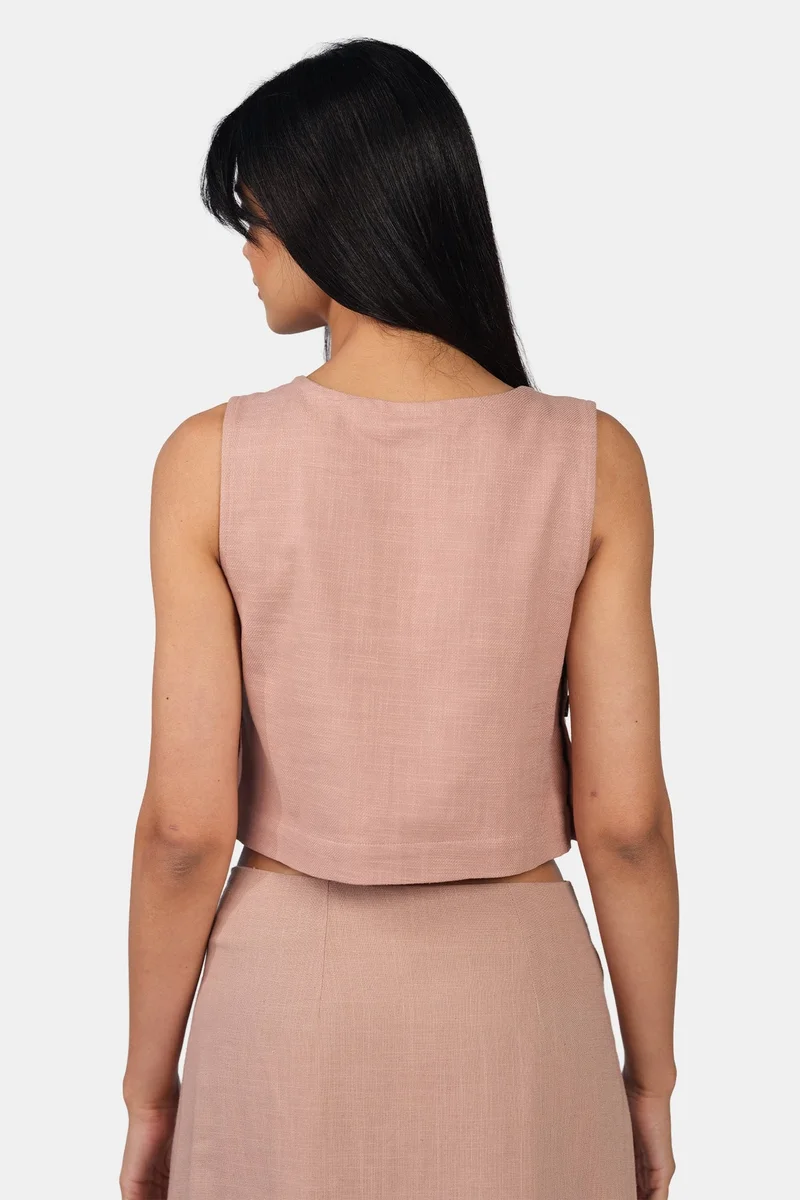 Virgio  Solid Linen Boxy Fit Crop Top for Women for Women | Best Price UAE
