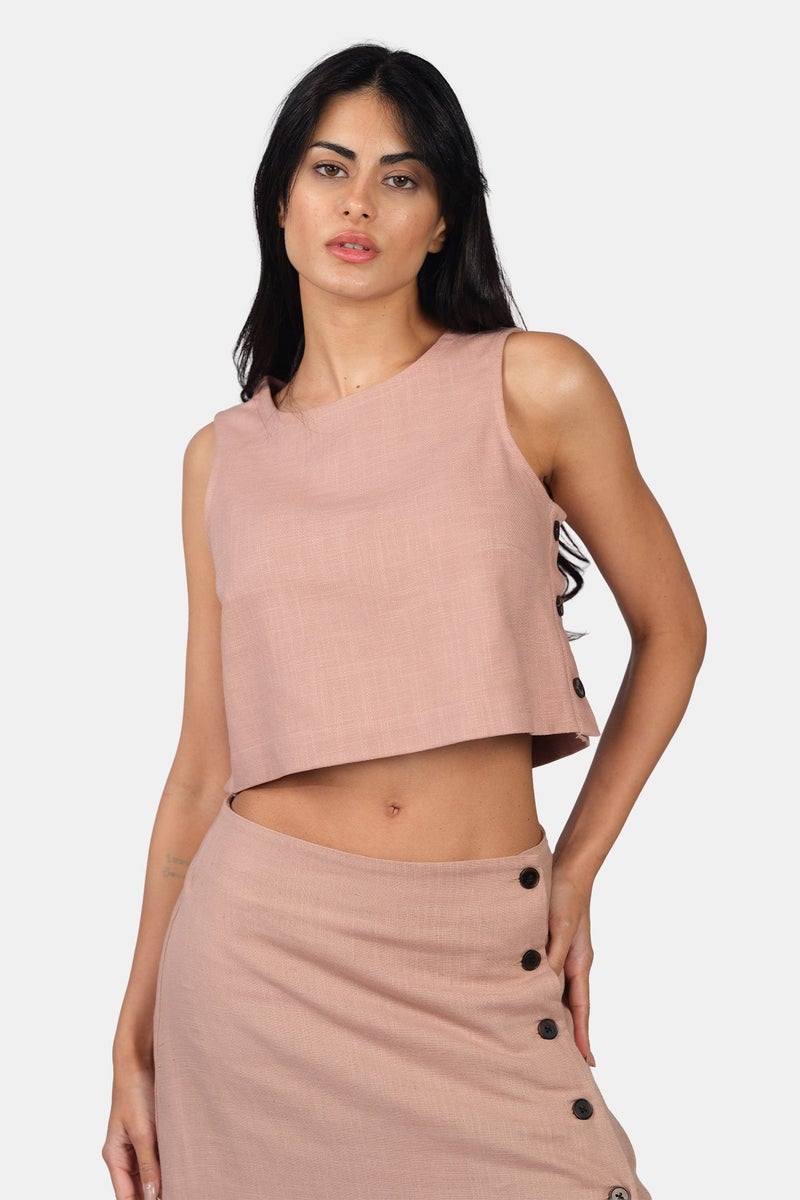 Virgio Solid Linen Boxy Fit Crop Top for Women - Image 1