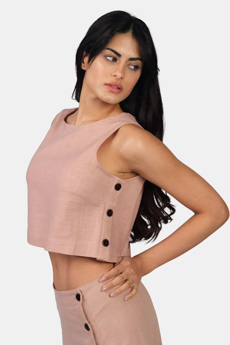 Virgio  Solid Linen Boxy Fit Crop Top for Women for Women | Best Price UAE