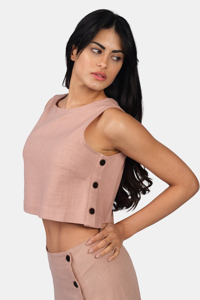 Virgio Solid Linen Boxy Fit Crop Top for Women - Image 3