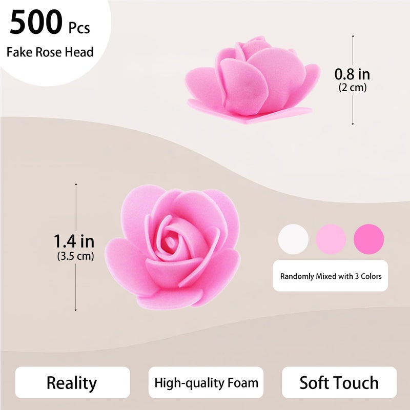 Vignor 500 Pcs 1.4 Inch Mini Artificial Flowers Head Bulk 5 in 1 Set Faux Foam Fake Small Rose Tiny Baby Flores Bouquet Cake Gift Home Decoration DIY Craft (Pink, Light Pink, White Mixed) - Image 2