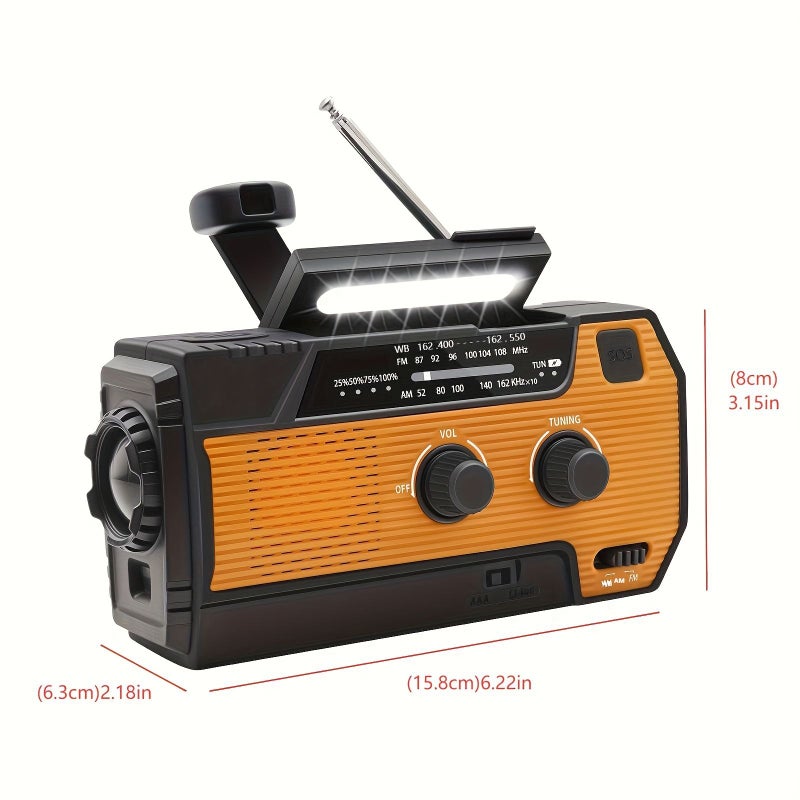 Orange Solar Crank Weather Radio 4000mAh AM FM NOAA Emergency Radio - Image 1