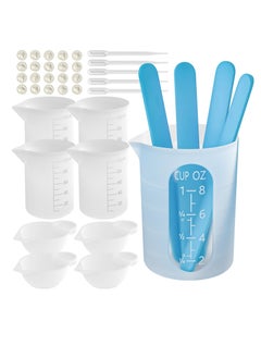 Silicone Measuring Cups, 250 and 100 ml Resin Mixing Cups Stirring Sticks Pipettes for Epoxy Mixing, Molds, Jewelry Making, Waxing, DIY Crafting Tools with Easy to Clean Finger Grips