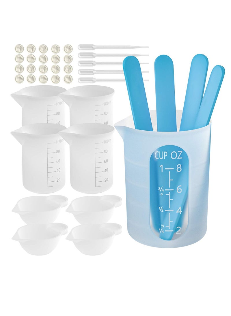 SYOSI - Silicone Measuring Cups, 250 and 100 ml Resin Mixing Cups Stirring Sticks Pipettes for Epoxy Mixing, Molds, Jewelry Making, Waxing, DIY Crafting Tools with Easy to Clean Finger Grips - Image 1