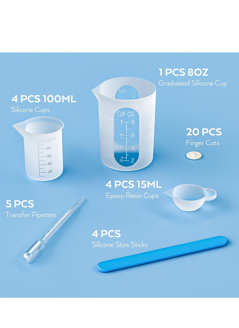 SYOSI - Silicone Measuring Cups, 250 and 100 ml Resin Mixing Cups Stirring Sticks Pipettes for Epoxy Mixing, Molds, Jewelry Making, Waxing, DIY Crafting Tools with Easy to Clean Finger Grips - Image 1