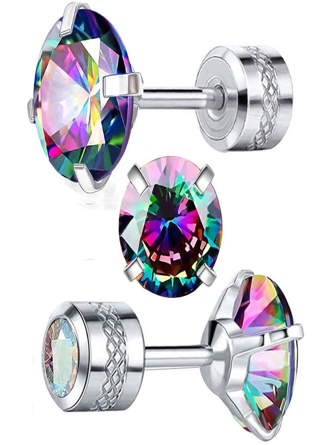 VOLUKA Titanium Earrings for Sensitive Ears, Pairs of Screw Back Hypoallergenic Surgical Grade Titanium Cubic Zirconia Stud Earrings for Women Men, Titanium, Cubic Zirconia - Image 1