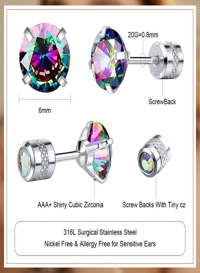 VOLUKA Titanium Earrings for Sensitive Ears, Pairs of Screw Back Hypoallergenic Surgical Grade Titanium Cubic Zirconia Stud Earrings for Women Men, Titanium, Cubic Zirconia - Image 2
