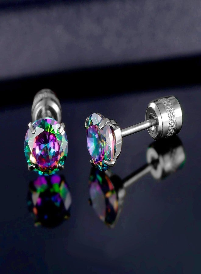 VOLUKA Titanium Earrings for Sensitive Ears, Pairs of Screw Back Hypoallergenic Surgical Grade Titanium Cubic Zirconia Stud Earrings for Women Men, Titanium, Cubic Zirconia - Image 5
