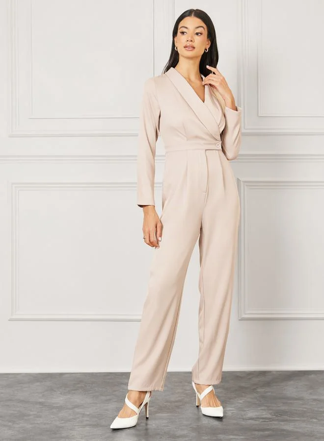 ستايلي Collared Wrap Button Closure Straight Fit Jumpsuit
