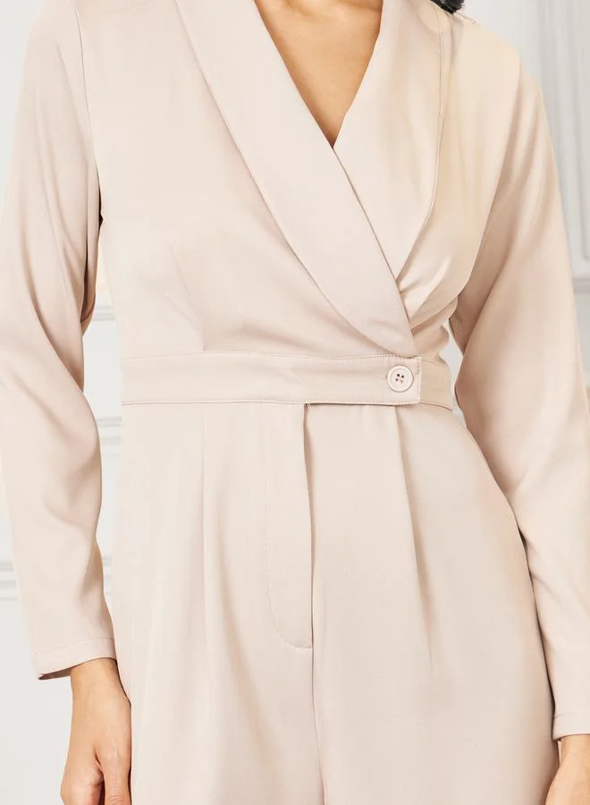 ستايلي Collared Wrap Button Closure Straight Fit Jumpsuit