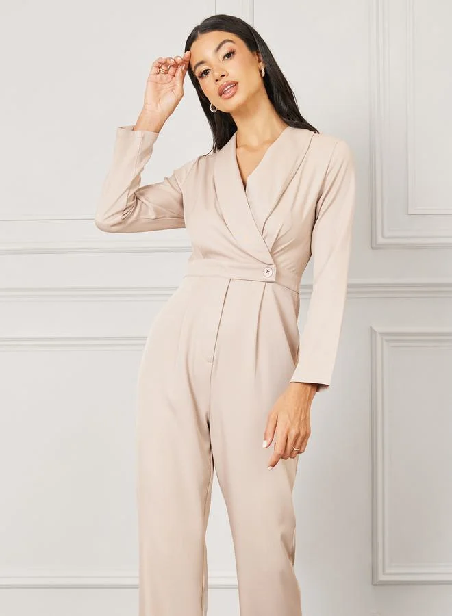 ستايلي Collared Wrap Button Closure Straight Fit Jumpsuit