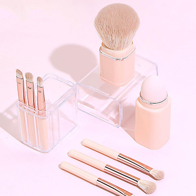 Portable 8 Pcs Mini Retractable Makeup Brush Set For Travel Eyeshadow Blush Lip - Image 5