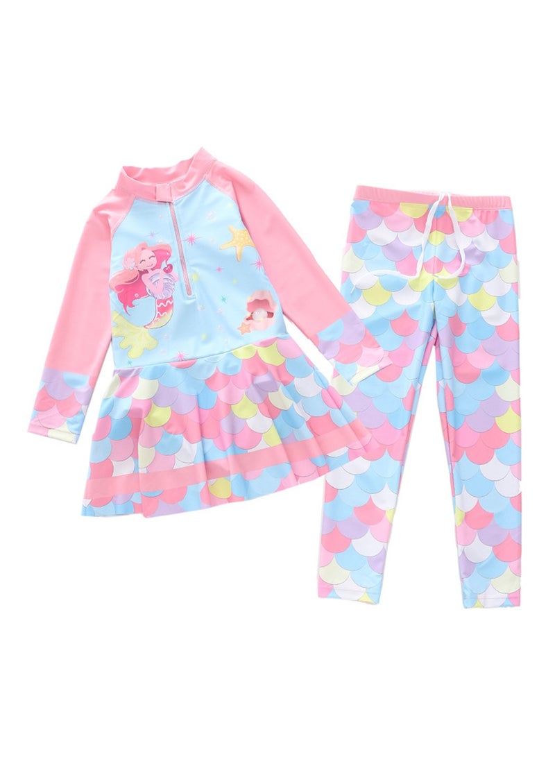 Generic 2pcs swimsuit girls one piece swimsuit plus long pants long sleeve sun protection swimsuit set - Image 1