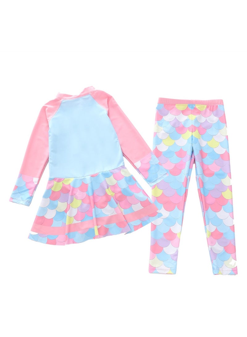 Generic 2pcs swimsuit girls one piece swimsuit plus long pants long sleeve sun protection swimsuit set - Image 2