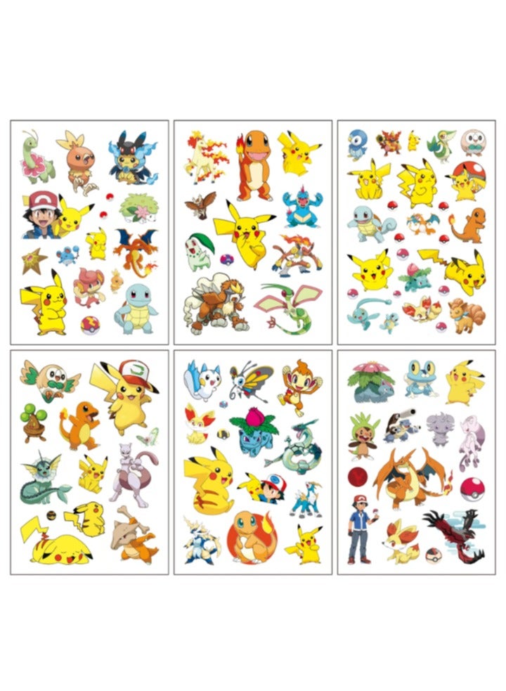 حفلة مثمرة مجموعة من 6 قطع ملصقات وشم بوكيمون مع 95 نمطًا مختلفًا، ملصقات بيكاتشو لحفلات بوكيمون، ملصقات زخرفية للأطفال لزينة حفلات أعياد الميلاد ذات طابع بوكيمون - Image 1