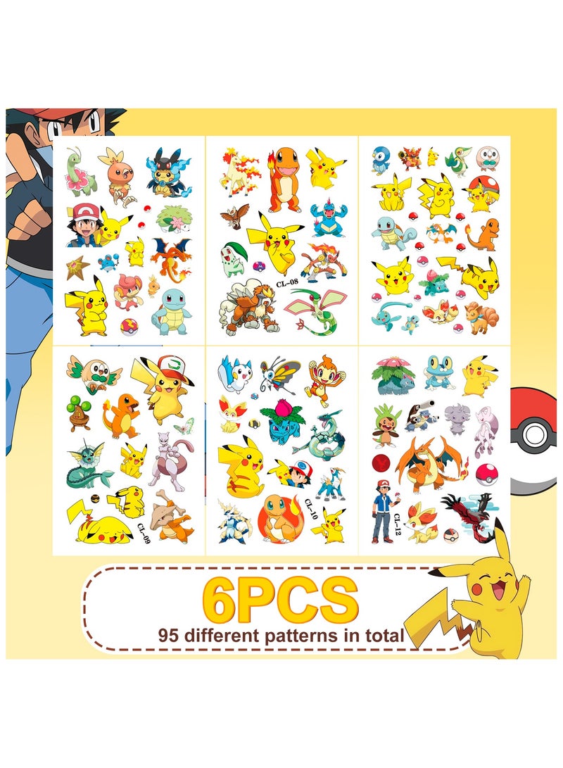 حفلة مثمرة مجموعة من 6 قطع ملصقات وشم بوكيمون مع 95 نمطًا مختلفًا، ملصقات بيكاتشو لحفلات بوكيمون، ملصقات زخرفية للأطفال لزينة حفلات أعياد الميلاد ذات طابع بوكيمون - Image 2
