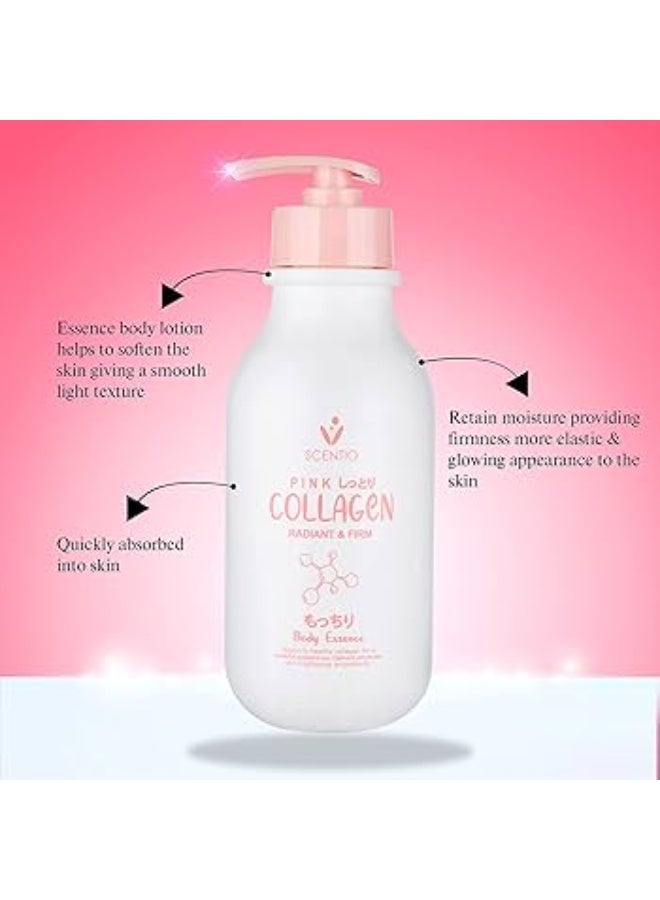 Scentio Pink Collagen Radiant & Firm  Body Essence Lotion Provides Youthful Appearance and Skin Brightening Antioxidants 350 ml - Image 2