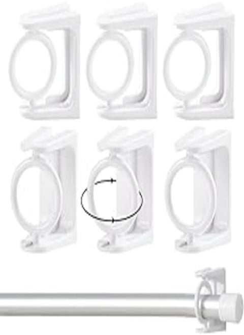 HASTHIP® 6Pcs Round Hook Rotating Curtain Rod Bracket, Wall Mounted Rod Holder for Towel Bar Wardrobe Rod, Self Adhesive Rod Hanger for Shower Curtain Rod, Tier Curtains Rod